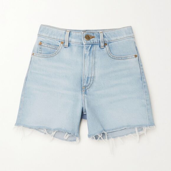 MOTHER Snacks! High Waist Double Stack Jean Shorts Reworked Raw Edge Hem Size 25